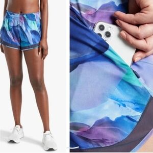 ATHLETA XXS Printed Mesh Racer Run Short 4"‎ Running Shorts Make a Splash Lined